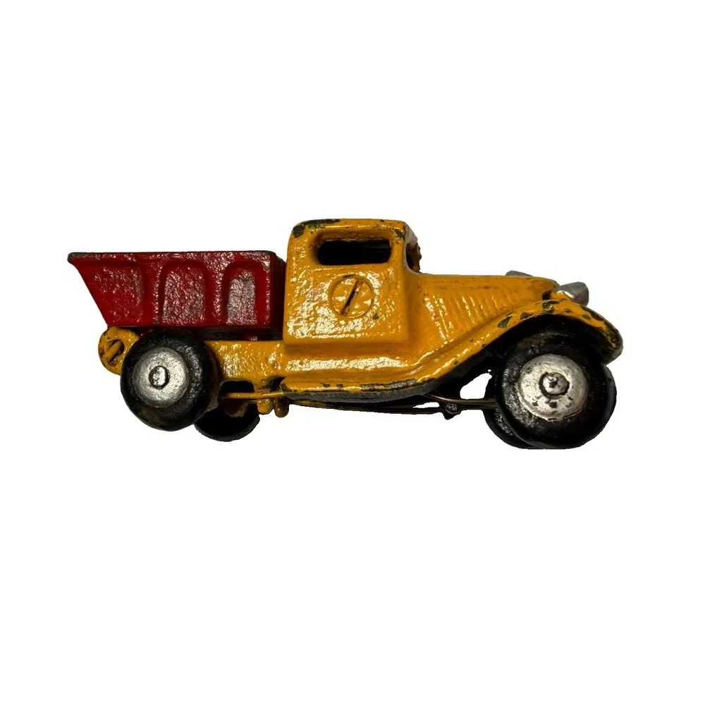 Cast Iron Dump Truck Toy Yellow Red Vintage Style Heavy Made In China